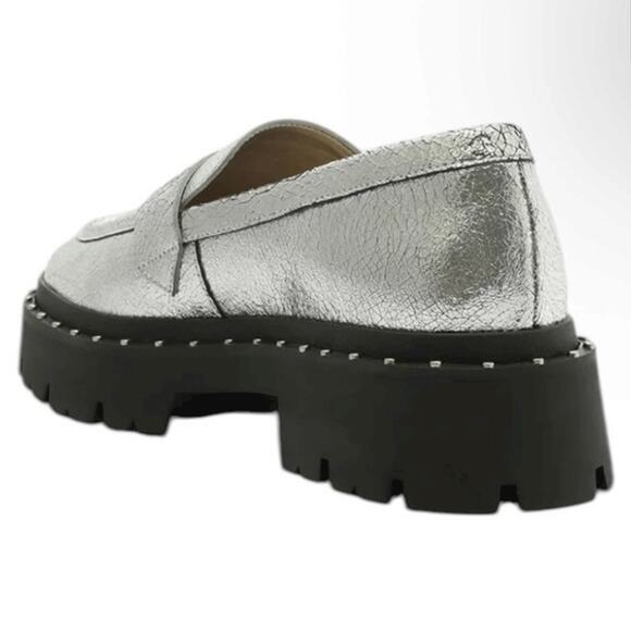 SCHUTZ Christie Studs Crackled Leather Loafers Silver EUC women’s Size 7.5 - Picture 3 of 9